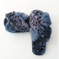 Women's Fashion Indoor Fluffy Faux Leopard Print Cross Strap Open Toe Design Soft Plush Warm Winter Ladies for Slippers MegaBDM