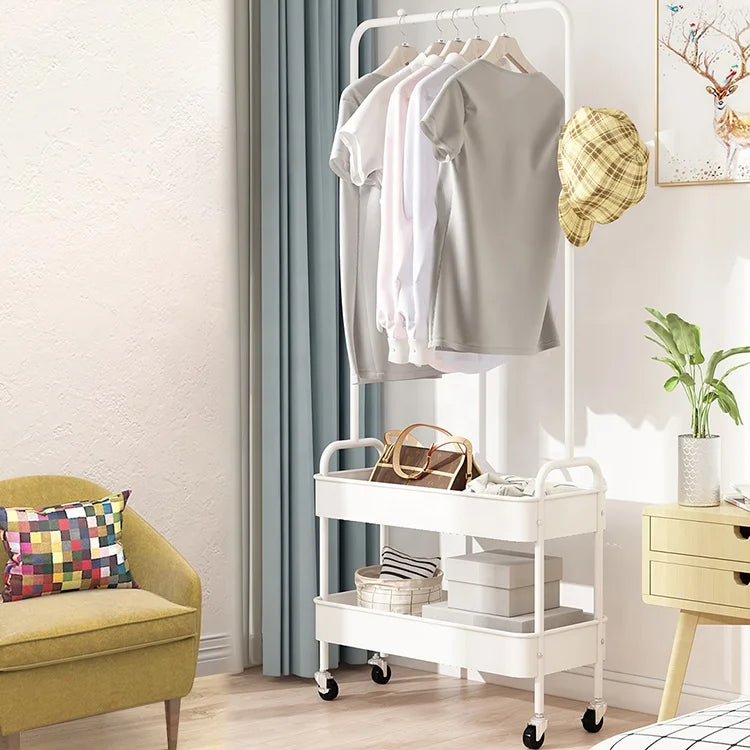3 Tier Home Stand Simple With Wheels Flowers Clothes Storage Rack Balcony Iron Clothes Hanger Drain Holder Movable Coat Shelf
