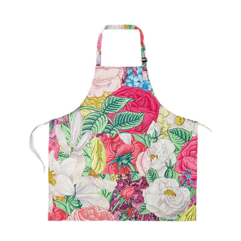 Floral Cooking Apron with Pocket Autumn Orange Flower Leaf Watercolor Kitchen Aprons for Baking BBQ Housework Unisex