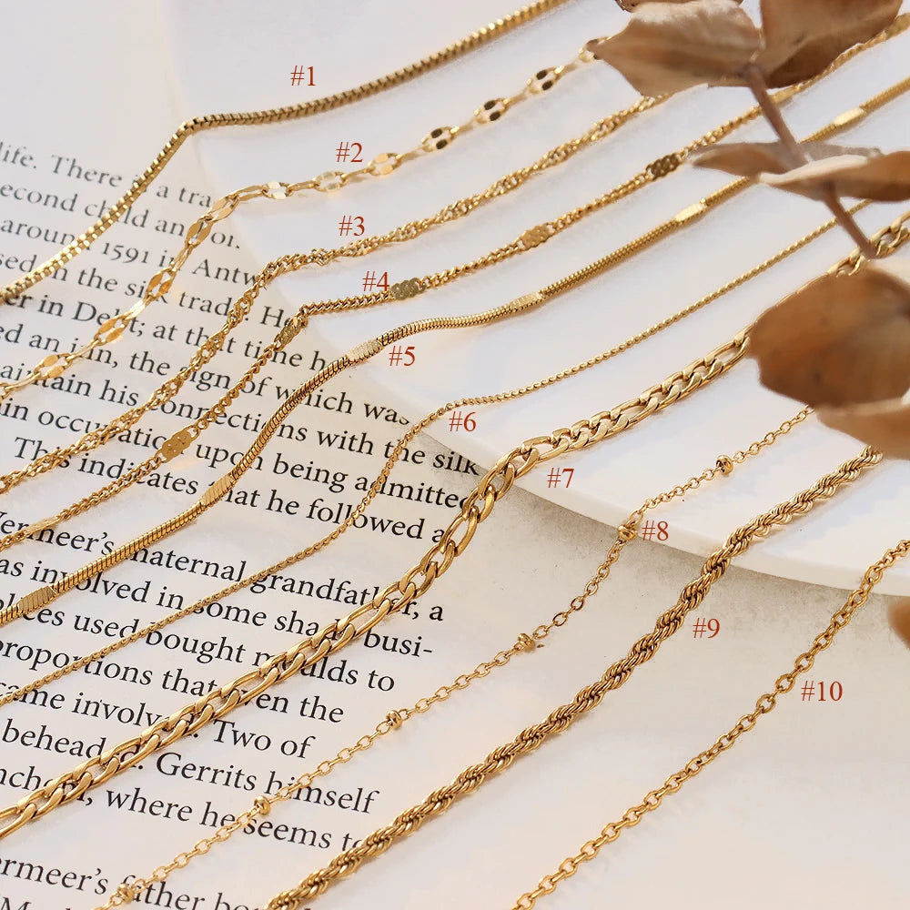 Different Style 18k Gold Classic Snake Box Link Chains Jewelry Stainless Steel Micro Cuban Chains Rope Chain Necklace