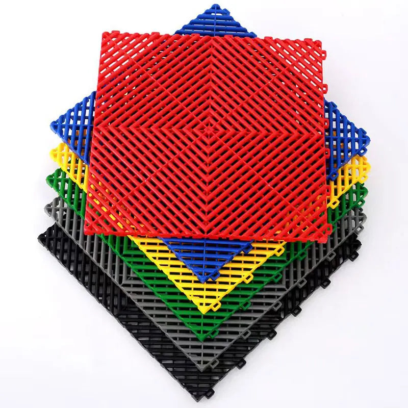 Interlocking Rigid Modular Eco-Friendly Garage Floor Tiles - Durable Rubber/Plastic Mats for Car Detailing Workshops Shops