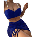 2023 New 6-Color Women's 3-Piece Mermaid Halter Pearl String Triangle Bikini Plus Size Striped Swim Suits