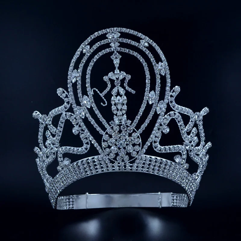 MO134 WAH MEI Adjustable Silver Plated Rhinestone Crown for Miss Universe Pageant & Wedding Events
