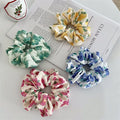 MIO Summer Flower Pattern Elastic Girls Rubber Band Floral Printed Hair Scrunchies Big Size for Lady Yellow Hair Ties