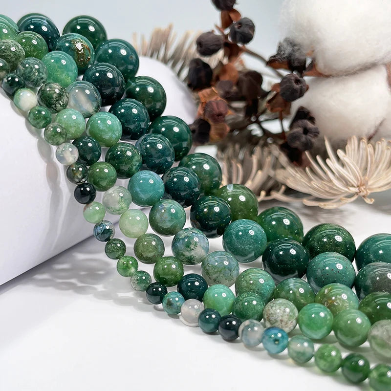 Wholesale Natural Moss Agate Gemstone Round Loose Beads for Jewelry Making DIY Handmade Crafts 8mm 10mm 12mm 14mm Stone Beads