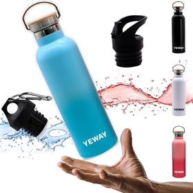 For 12oz-32oz Wide Mouth Double Wall Vacuum Insulated 304 Stainless Steel Sports Water Bottle 12-24 Hours Thermal Insulation