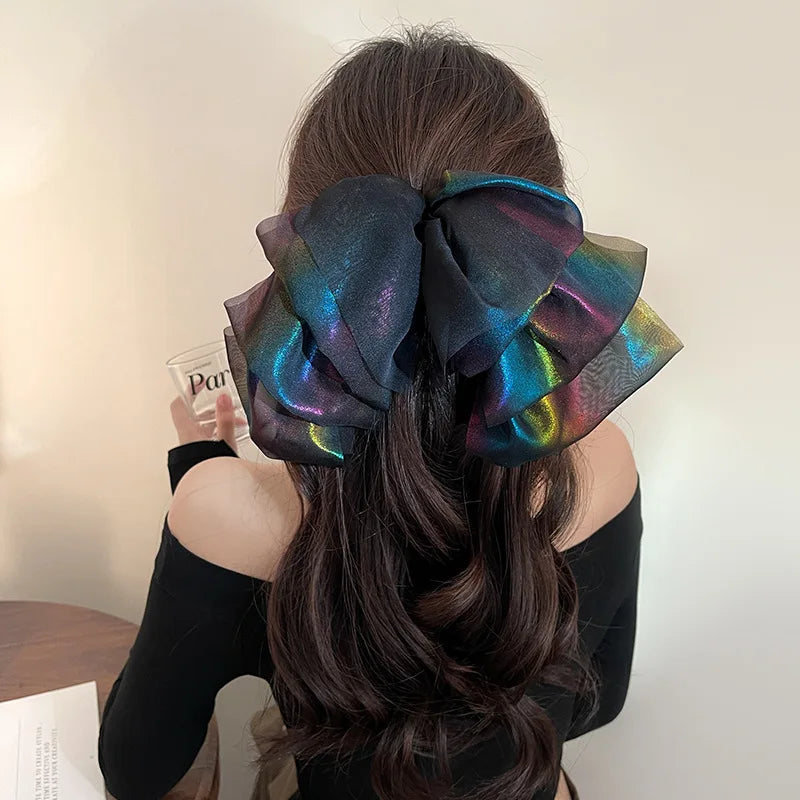 2023 New Design Oversize Tie Hairpins Fashion French Hair Accessories Organza Bowknot Hair Claw
