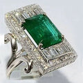 CAOSHI Custom Fashion Copper Jewelry Ring Silver Plated Big Green Crystal CZ Ring Silver Plating Vintage Party Rings for Women
