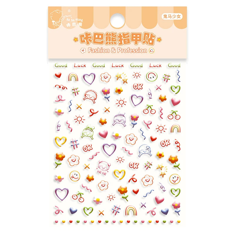 5D Embossed Nail Stickers Color DIY Nail Stickers Cartoon Cartoon Decals Decorations