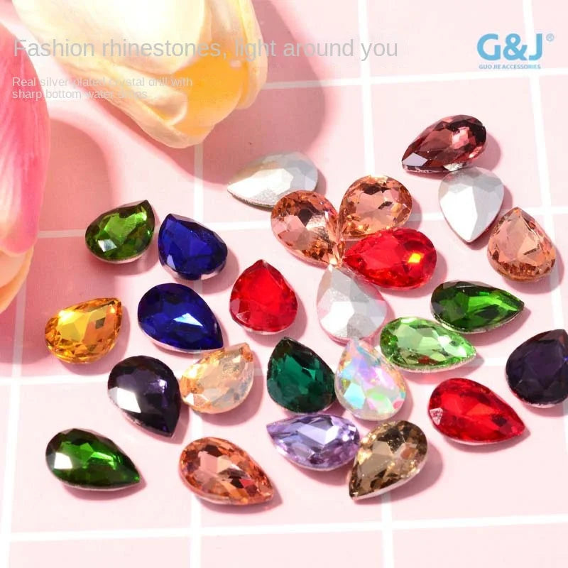Silver Plated Shaped ABS Drill Accessories Water Drop Glass Rhinestone Flatback DIY Mobile Phone Sticker Headband Hot-Fix