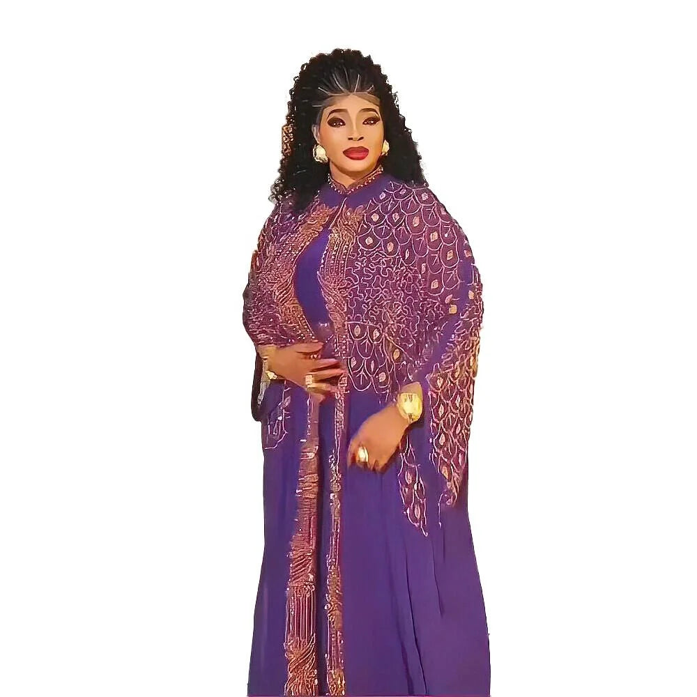 Elegant Boubou Women Dress Luxury Rhinestones Womens Clothing Two Piece Dress Africa Clothes