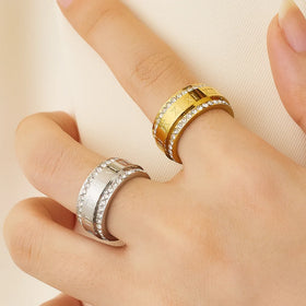 Hot Sale Love Friendship Ring Gold Plated Cubic Zirconia Stainless Steel Promise Rings Women Wedding Ring Jewelry