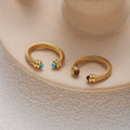 New Design Natural Stone Ring Waterproof Vintage Gold Plated Stainless Steel Opening Rings for Women Jewelry Gift