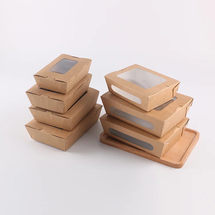Wholesale Disposable Leakproof Kraft Paper Takeaway Boxes Paper Lunch Box With Window Custom Services Food Take Out Paper Box