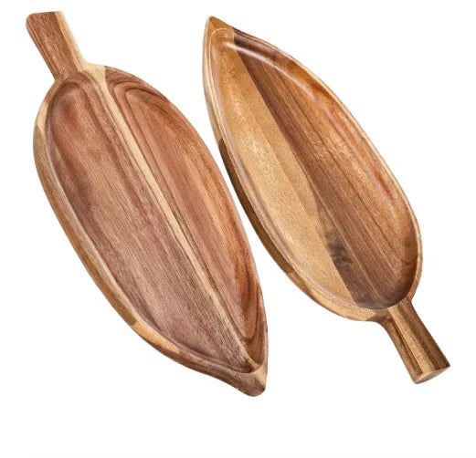 Modern Acacia Wood Leaf Shape Multi-functional Cheese Serving Tray Customized Design Eco-Friendly Kitchen Home Wooden Serving