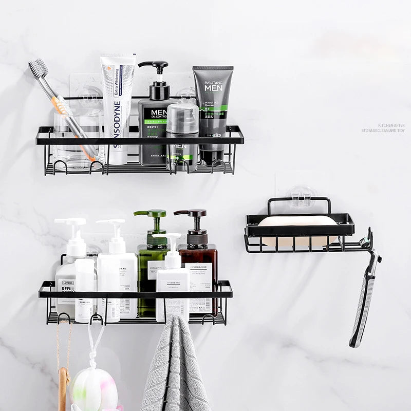 Strongest Hold Self-Adhesive Shower Caddy Modern Design Stainless Steel Shower Basket with Hooks Holds 10kg 3-Year Warranty