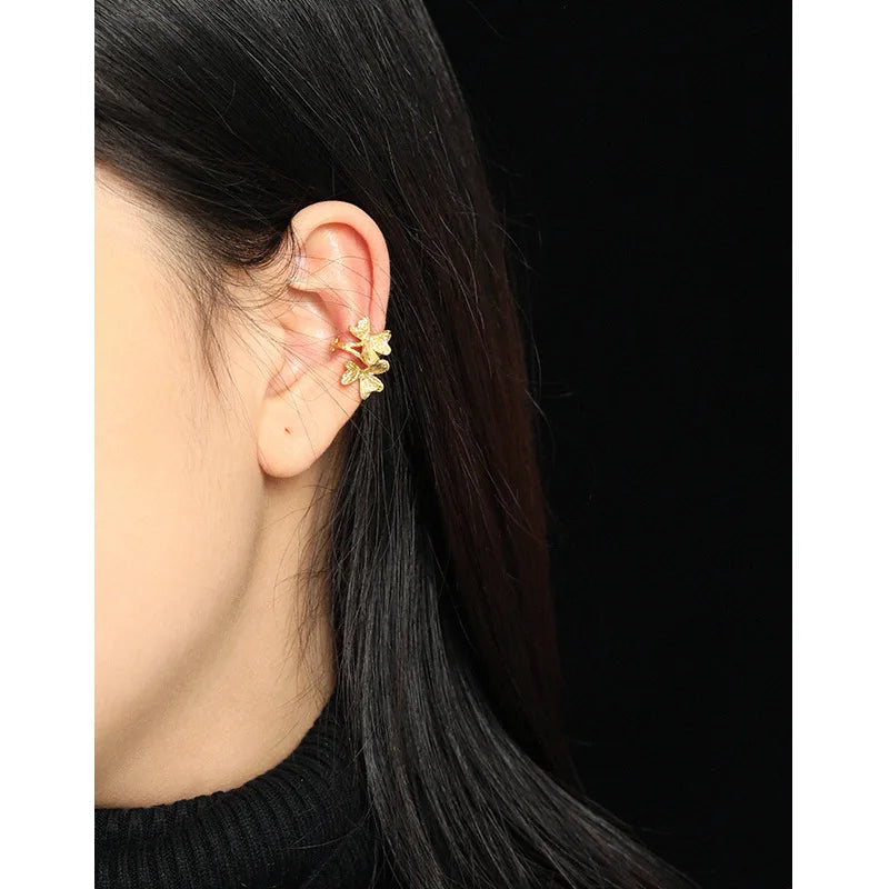 925 Sterling Silver Clover Flower Ear Cuff Earrings Non-piercing Earrings Women Luxury Jewelry 18K Gold Clip on Earrings Gift