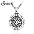 SS8-278P Steel Soldier Popular North Europe Charm Men Jewelry Viking Round Flower Pendant Necklace
