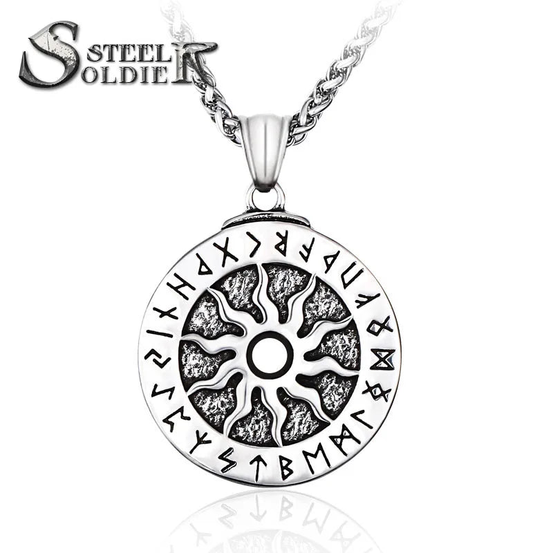 SS8-278P Steel Soldier Popular North Europe Charm Men Jewelry Viking Round Flower Pendant Necklace