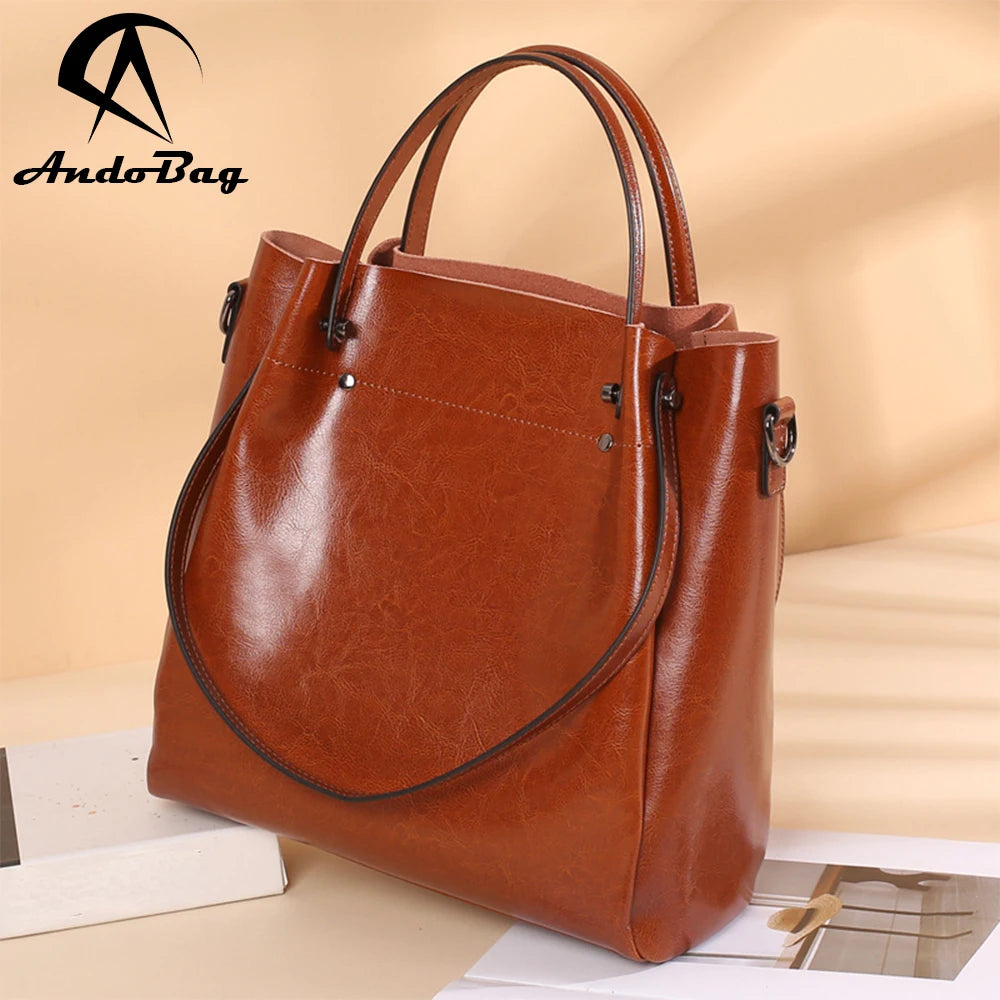 AndoBag Top-Handle Bags for Women Genuine Cow Leather Large Capacity Shoulder Crossbody Bag Fashion Commuter Handbag 2107 MegaBDM