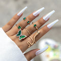 Hot Selling Finger Ring Sets Green Rhinestone 6Pcs/Sets Ring Sets Drop Snake Butterfly Ring Sets Women
