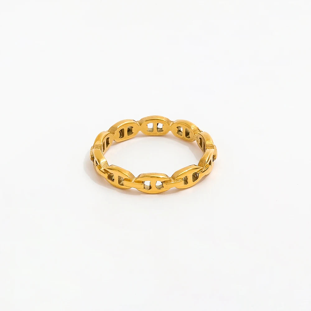 Fenny 18K Gold Plated Wholesale Fashion High End Solid Hollow Link Chain Stainless Steel Finger Ring Trendy for Women