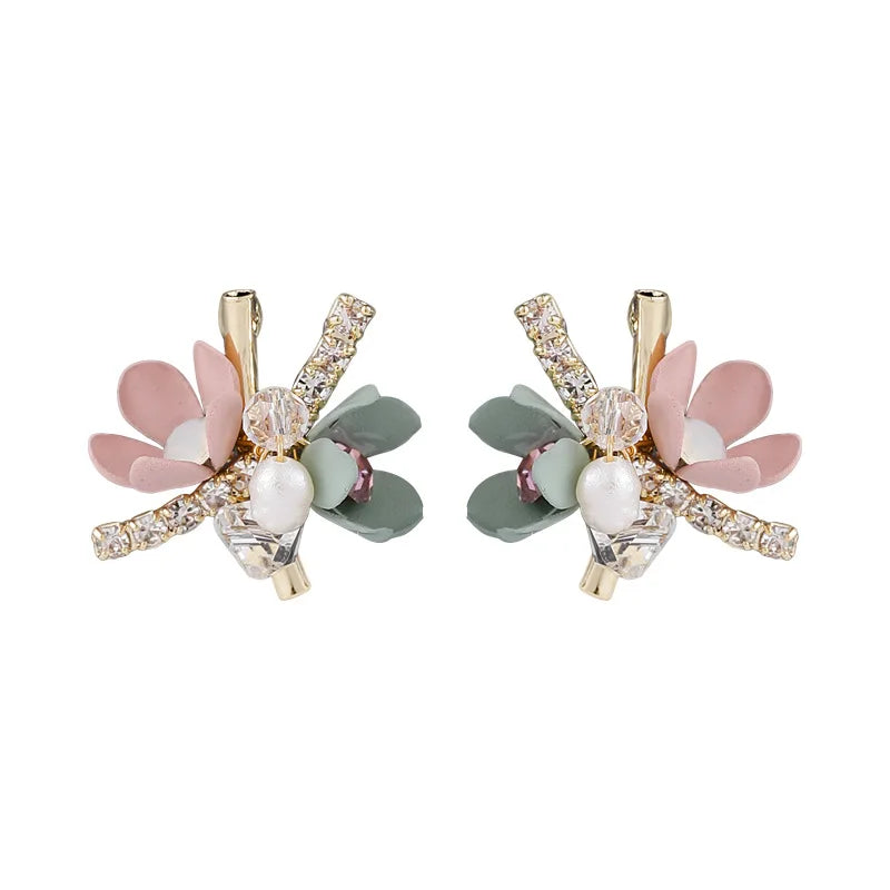 Brincos 925 Silver Needle Small Art Dimensional Three Flower Earrings Sweet Personality Stud Pearl Earrings for Women