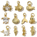 Beimai OEM Charms for Jewelry Making Fish Tail Conch Shell Octopus Turtle Copper Zircon DIY Jewelry Accessories