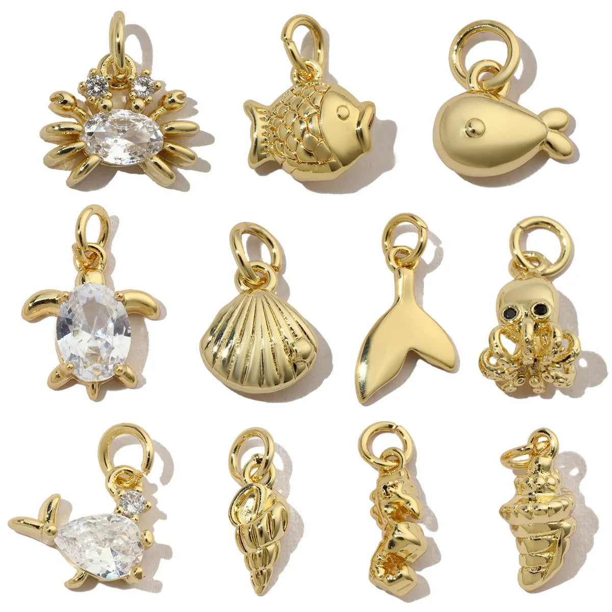 Beimai OEM Charms for Jewelry Making Fish Tail Conch Shell Octopus Turtle Copper Zircon DIY Jewelry Accessories