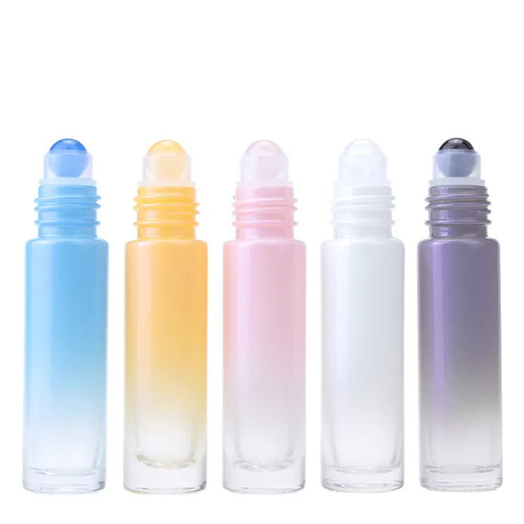 In Stock 10ml Gradient White pink Blue Orange Grey Shiny Glass Roll on Bottle Laser Painting Colors Bottle With Gemstone Roller