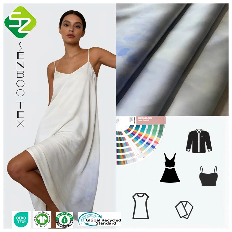 100% Pure Silk Sateen Fabric 142cm 16 mm Width Breathable Elegant Shiny Plain Dyed with Nice Designs for Dresses Weddings