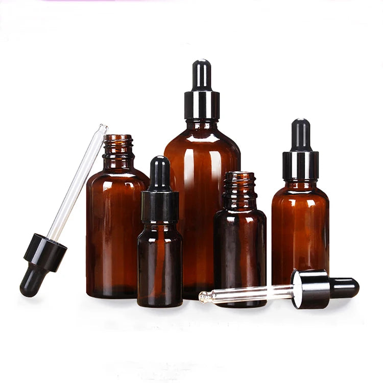 5ml 10ml 15ml 20ml 30ml 50ml 100ml Cosmetic Amber Round Essential Oil Glass Dropper Bottle