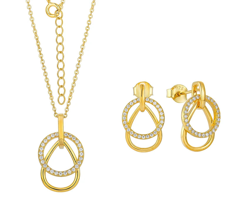 QX CUSTOM OEM Women Luxury 925 Sterling Silver Oval Circle Earring Necklace Fine Cubic Zirconia Jewelry Jewelry Set Woman Gift