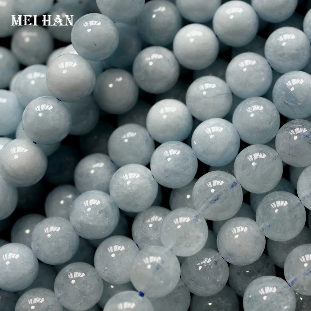 Wholesale Natural Aquamarine Smoorh  Round Stone Loose Beads for Jewelry Making Design DIY