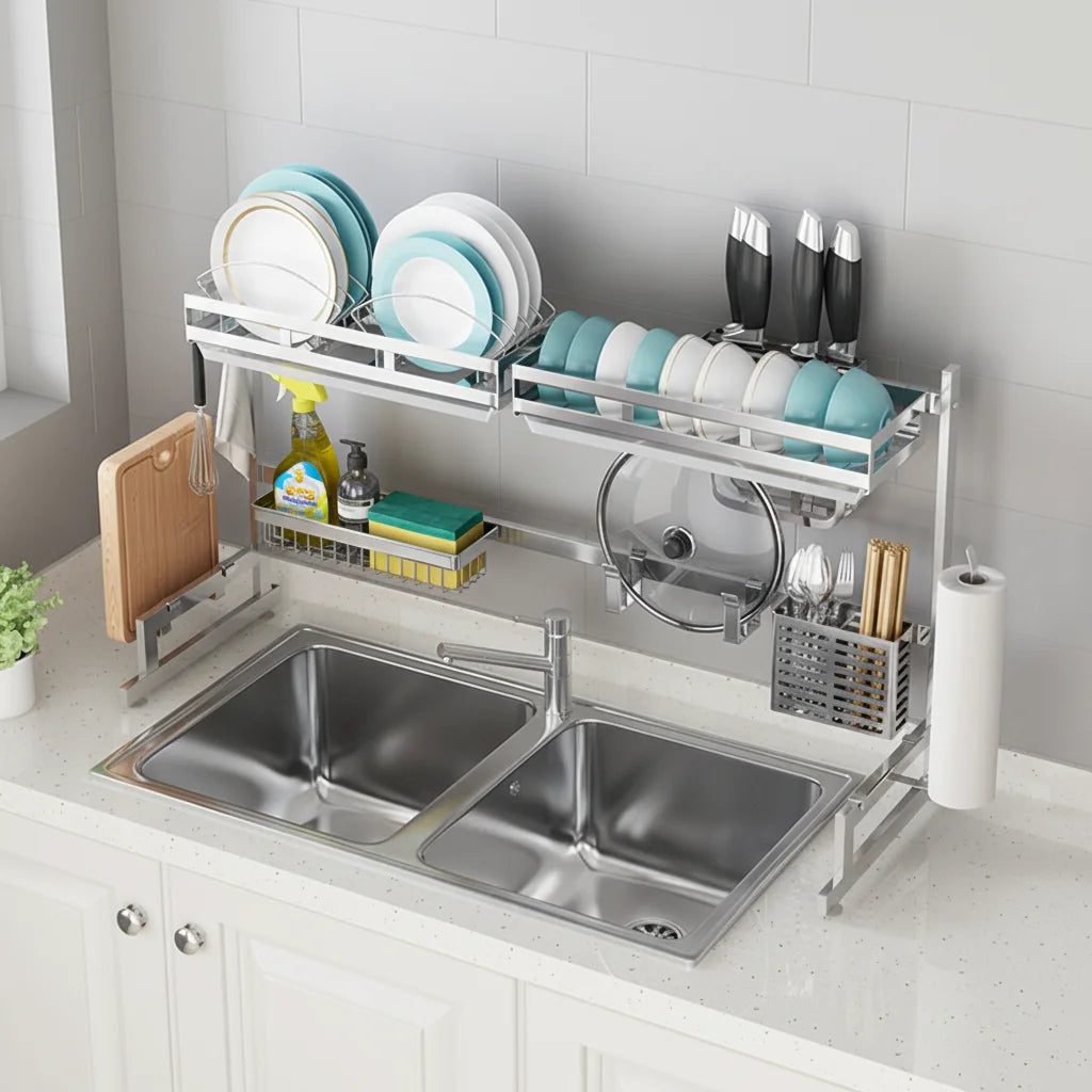 Double Tier Stainless Steel 85CM Kitchen Sink Dish Rack Draining Drainer Multi Specification DIY Metal A1-A5