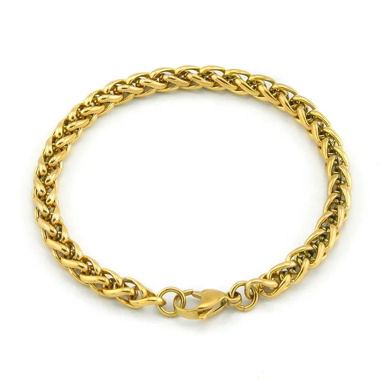 Trending 2020 18K Gold Jewelry Stainless Steel Lobster Clasp 6mm Wheat Rope Chain Link Bracelet