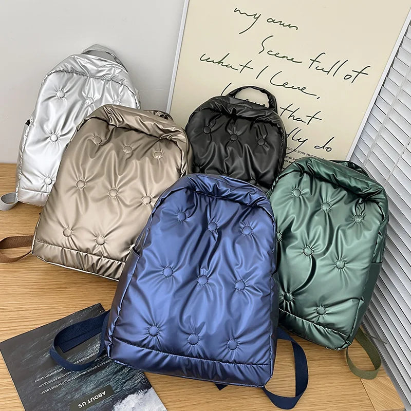 2023 Fashion Puffer Backpack Ladies Shoulder Bag Lightweight Space Cotton Padded Back Pack Quilted Women Backpacks