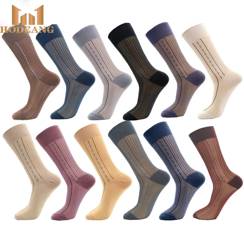 12 Pairs/Lot Large Size Summer Socks Mens Nylon Thin Breathable Men Silk Socks Business Work Party Dress Long Socks