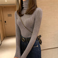 Women's Solid Color Turtleneck Pullover Rib Knit Top with Thin Long Sleeves Casual Basic Sweater for Spring Autumn Winter