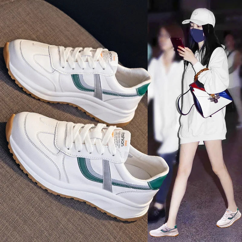 Genuine Leather White Casual Shoes for Women Newly Released Lightweight Running Sports Shoes Trendy Board Shoes
