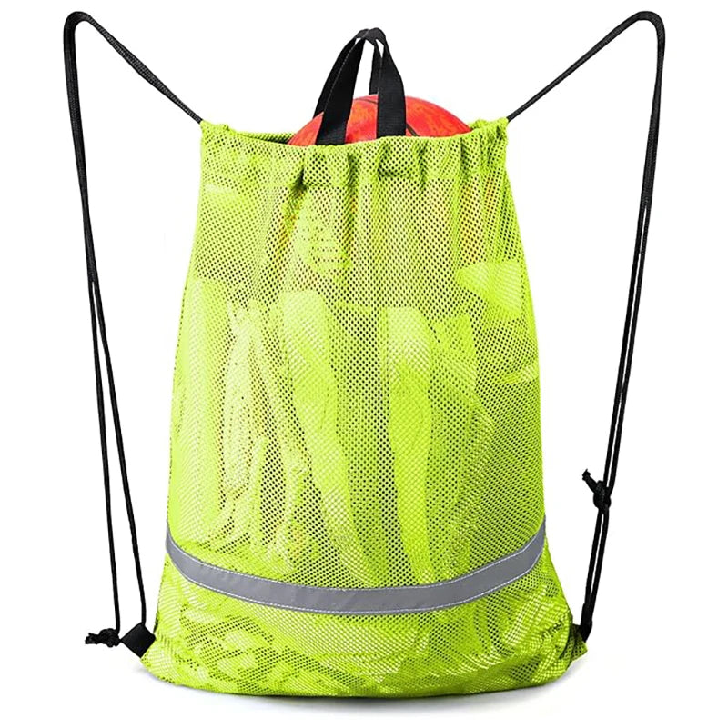 Multi Colors Drawstring Nylon Mesh Backpack Bags With Reflective Stripe for Athletic Gym Sports Workout Beach Swim