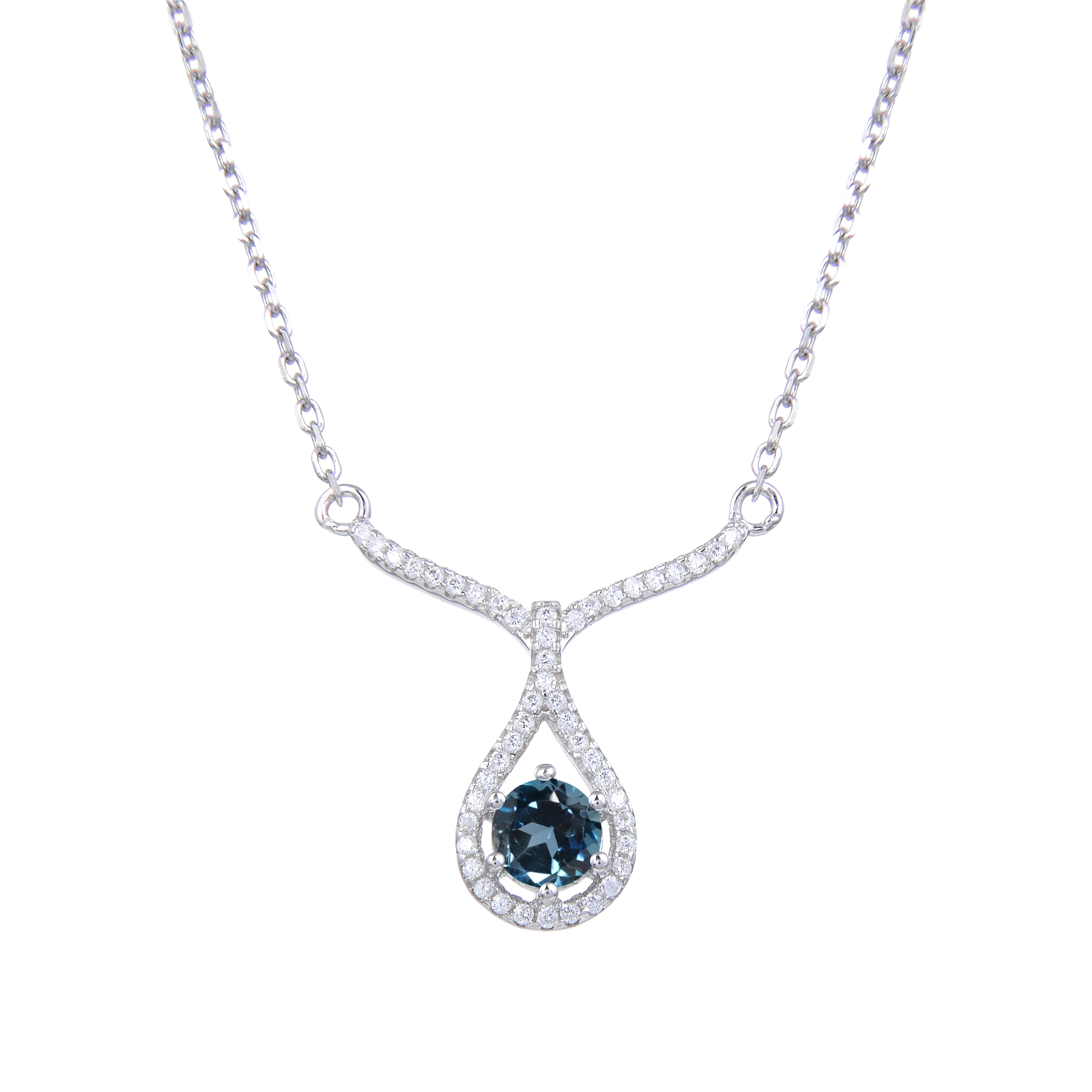 Abiding Jewelry Y Shape Necklace Solid 925 Silver Gemstone London Blue Topaz Necklace for Women