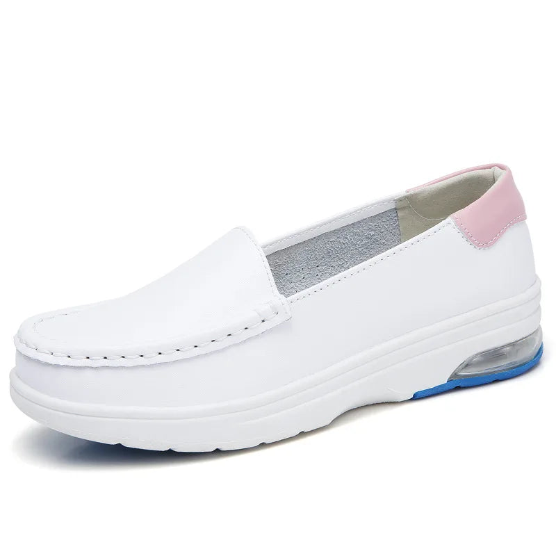 2021 Comfortable White Flat Leather Nursing Shoes for Women Breathable All Seasons-for Summer Autumn Nurse Work