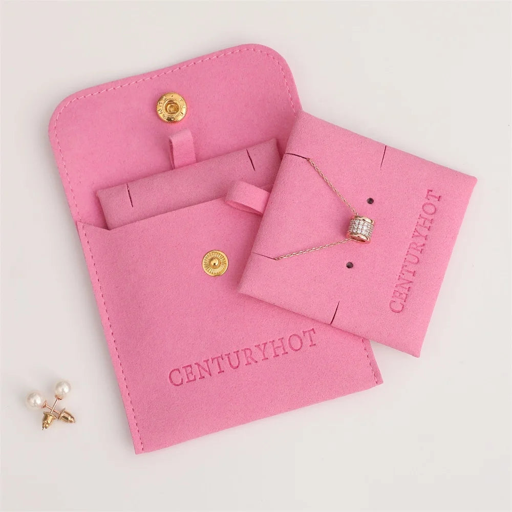 PUPPYSEW  Peach Pink Velvet Jewelry Bag With Insert Microfiber Snap Button Bag Jewelry Pouch With Insert Pad Necklace Pouch