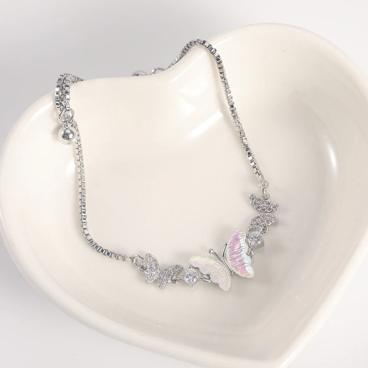 Light Luxury Zircon Exquisite Butterfly Charm Bracelet Adjustable Chain Butterfly Pendants Pull Bracelet for Girls Women