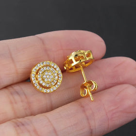 Hippie Geometric Earrings Men Women Luxury Shiny AAA+ Cubic Zirconia Copper Gold Color Ear Stud Hip Hop Jewelry Gift