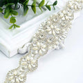 2024 Keering WRA-498-1 New Wedding Bridal Sash Pearl Crystal Rhinestone Lace Trim Applique with Motif Style Flatback Use Shoes