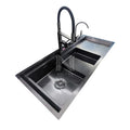 N11850XN Handmade 304 Stainless Steel Stepped Square Single Kitchen Sink Faucet Accessories Black Nano Coating Modern Design