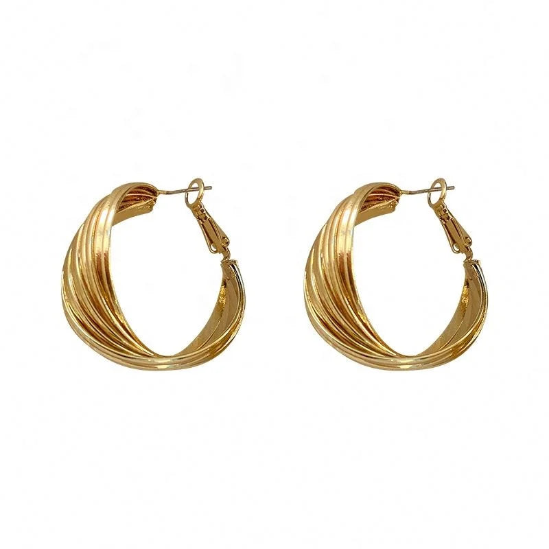 925 Silver Needle Real 18k Gold Plated Wide Round Circle Hoop Earrings Fashion Crossover Circle Hoop Earrings