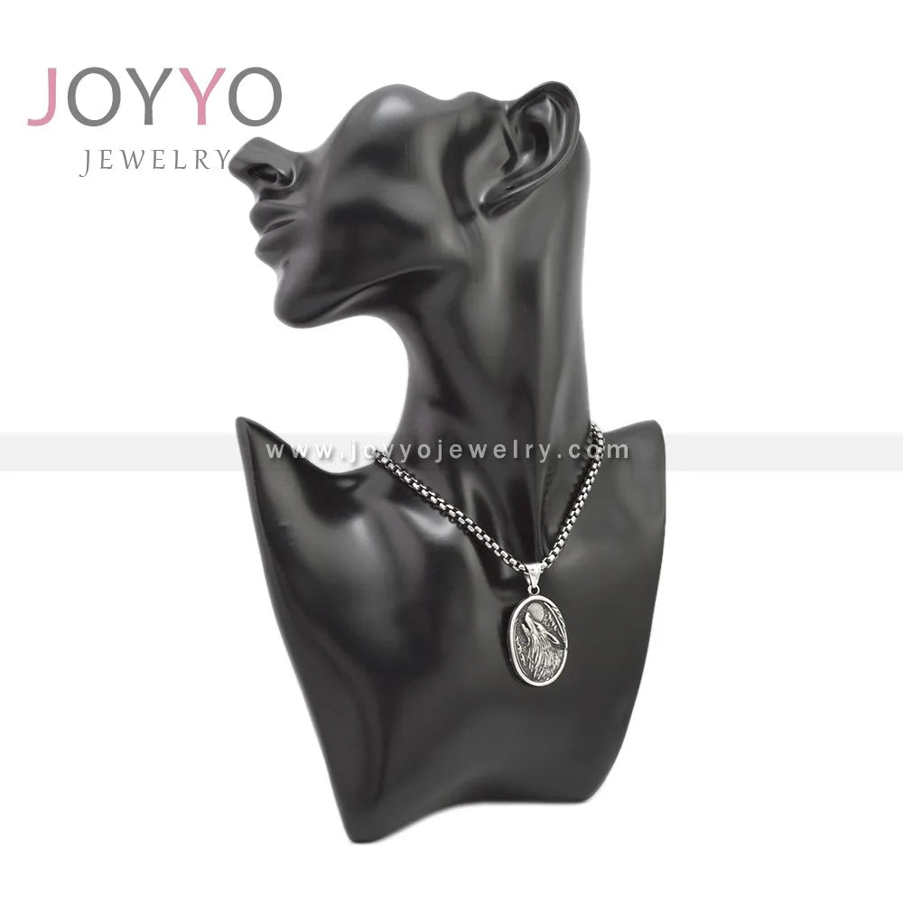 Men's Stainless Steel Wolf Pendant Full Moon Necklace Ancient Norse Vikings Rune Amulet Jewelry